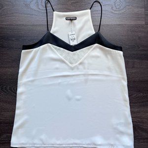 Express NWT Black & White Spaghetti Strap Tank Size Small, Faux Leather and Lace
